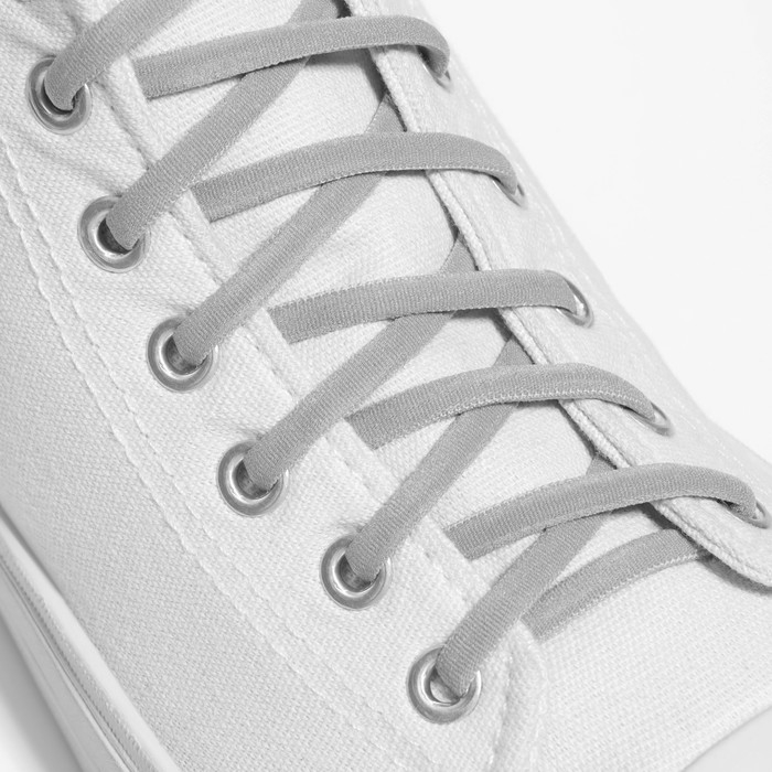 Шнурки для обуви, пара, круглые, с фиксатором, эластичные, d = 5 мм, 100 см, цвет серый