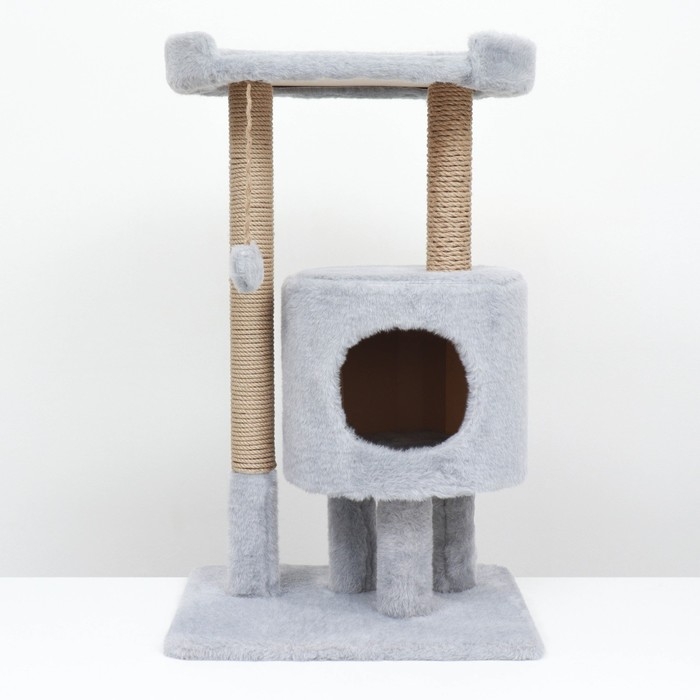 Домик для кошек с когтеточкой Домик для кошек с когтеточкой "Круглый с площадкой", 52 х 52 х 95 см, серый