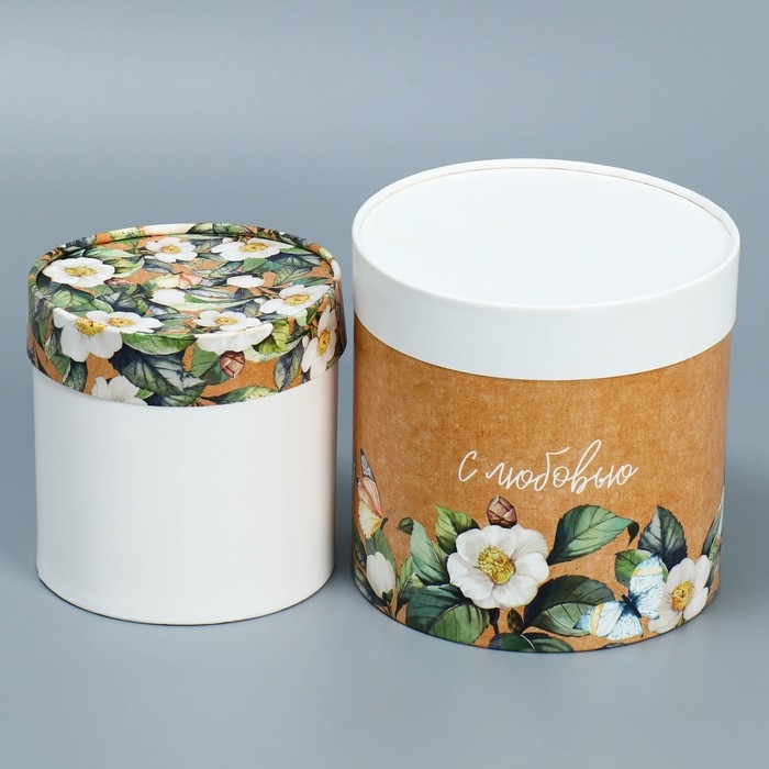 Набор шляпных коробок 2 в 1, упаковка подарочная, &laquo;Цветочный&raquo;, 13 х 13, 16 х 16 см