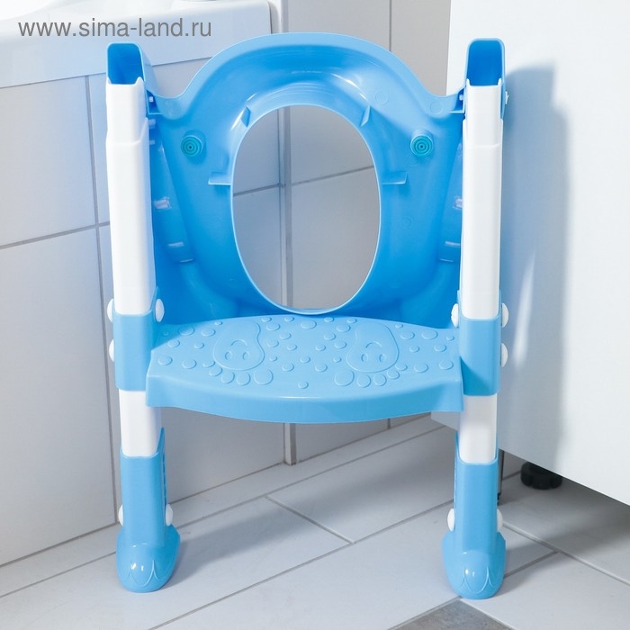 Детская накладка - сиденье на унитаз со ступенькой &laquo;Панда&raquo;, с ручками, цвет голубой