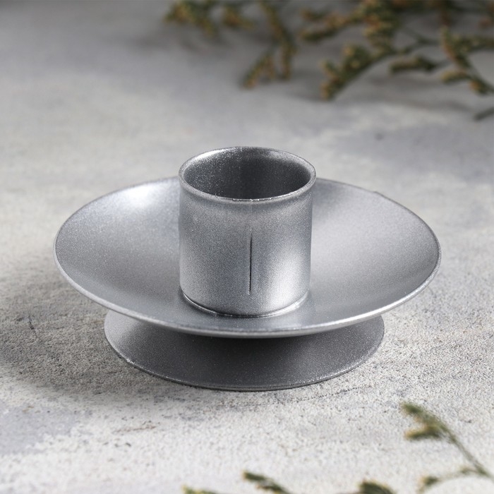 Подсвечник "Лотос 2H" металл на одну свечу, 7,5х2,5 см, серебро