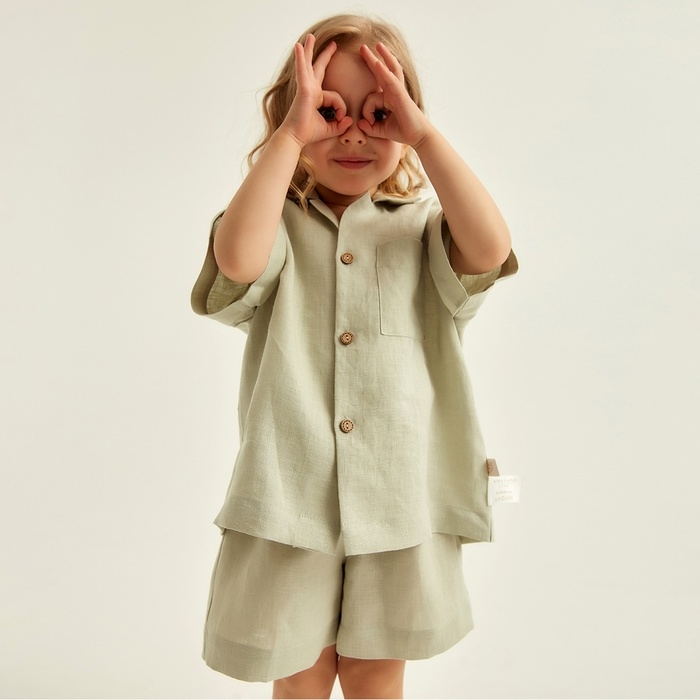 Костюм детский домашний (рубашка и шорты) SL HOME р 34 (122-128), светло-зеленый