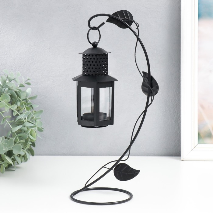 Подсвечник металл, стекло 1 свеча "Фонарик" подвесной чёрный 25,5х10х12 см