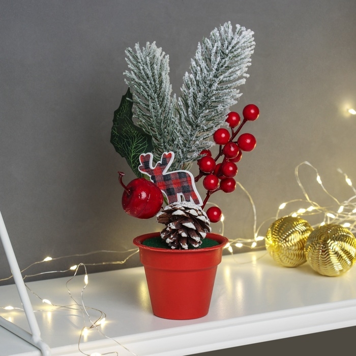 Декор Декор "Яркий праздник, в горшочке" листья ягодки, 25х7 см