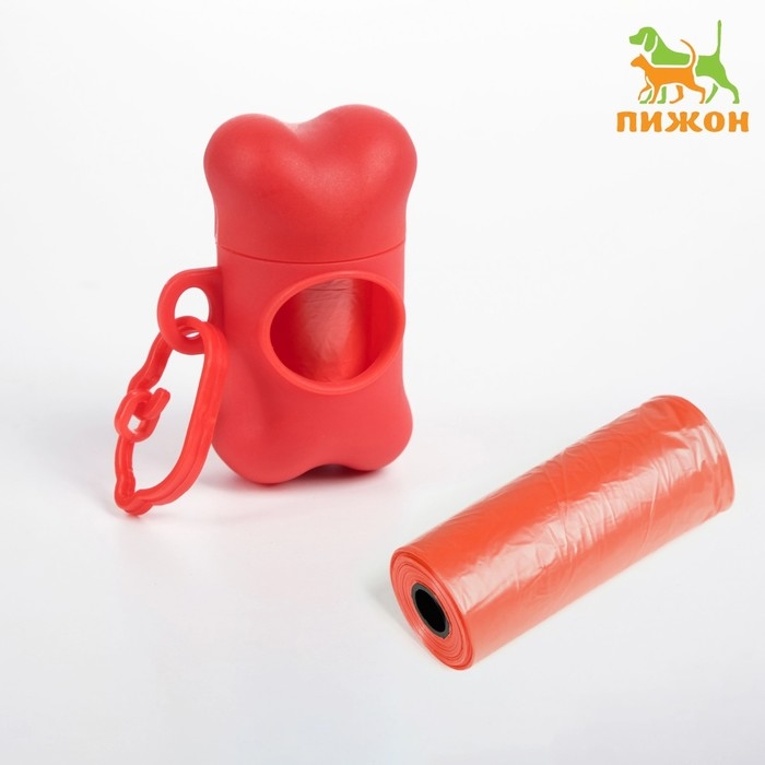 Контейнер-косточка с мешками для уборки (рулон 15 пакетов 29х21 см), красный Контейнер-косточка с мешками для уборки (рулон 15 пакетов 29х21 см), красный