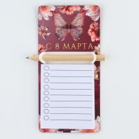 Магнит с блоком для записи и карандашом &laquo;С 8 марта&raquo;, 7 х 14,4 см