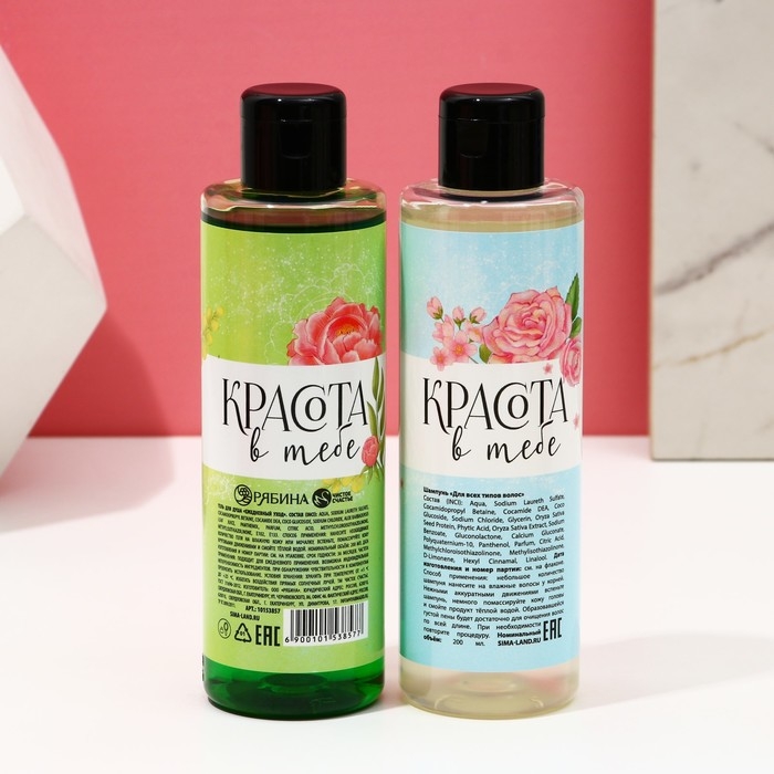 Подарочный набор косметики &laquo;Время сиять&raquo;, гель для душа 200 мл и шампунь для волос 200 мл, ЧИСТОЕ СЧАСТЬЕ