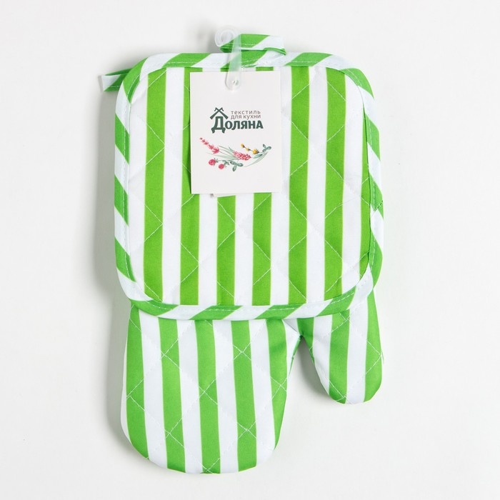 Кухонный набор Доляна цвет зелёный, прихватка 17х17 см, варежка 26х16 см, 100% п/э Кухонный набор Доляна цвет зелёный, прихватка 17х17 см, варежка 26х16 см, 100% п/э