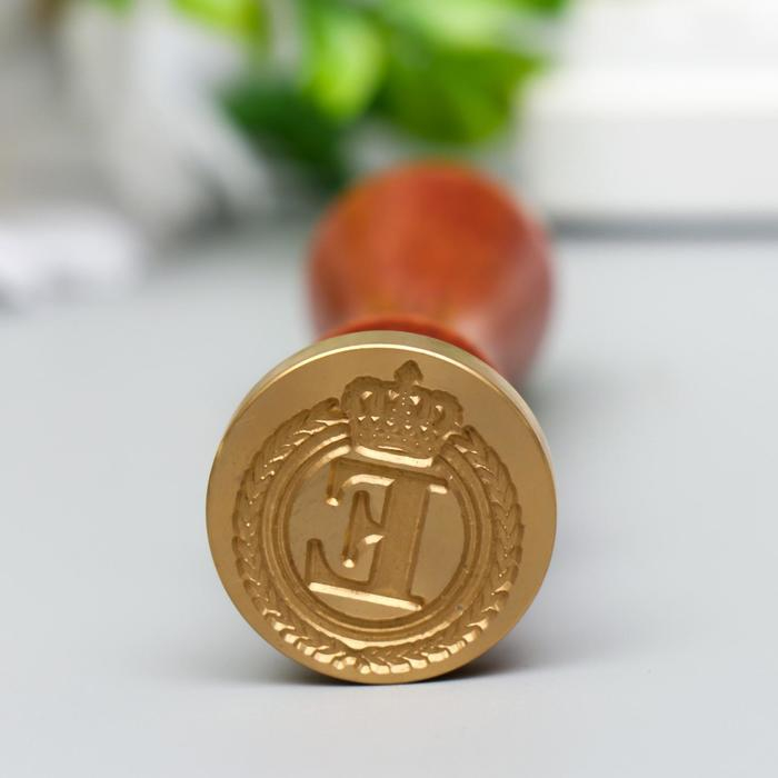 Печать для сургуча с деревянной ручкой Печать для сургуча с деревянной ручкой "Корона с буквой E" 9х2,5х2,5 см