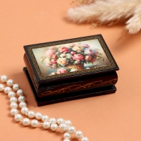 Шкатулка &laquo;Букет пионов в корзине&raquo;, черная, 6&times;9 см, лаковая миниатюра