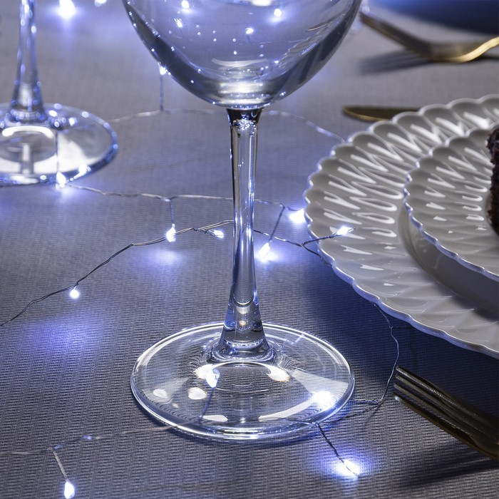 Гирлянда &laquo;Мишура&raquo; 5 м роса, IP20, серебристая нить, 100 LED, свечение белое, 12 В