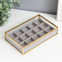 Шкатулка стекло с металлическим каркасом "Модница" с делениями 22х13,5х4,5 см