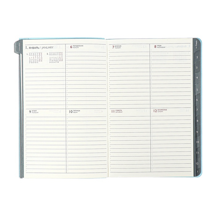 Еженедельник датир 2025г мягк обл иск кож А5 80л ESCALADA, бл тис, кр бл 70 г/м&sup2;, синий