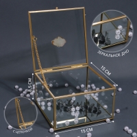 Органайзер для хранения &laquo;MOUNTAINS&raquo;, с крышкой, стеклянный, с зеркальным дном, 1 секция, 15 &times; 15 &times; 8,5 см, цвет прозрачный/медный