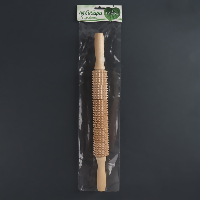 Массажёр &laquo;Скалка&raquo; для спины, d = 4 &times; 42 см, деревянный, с шипами