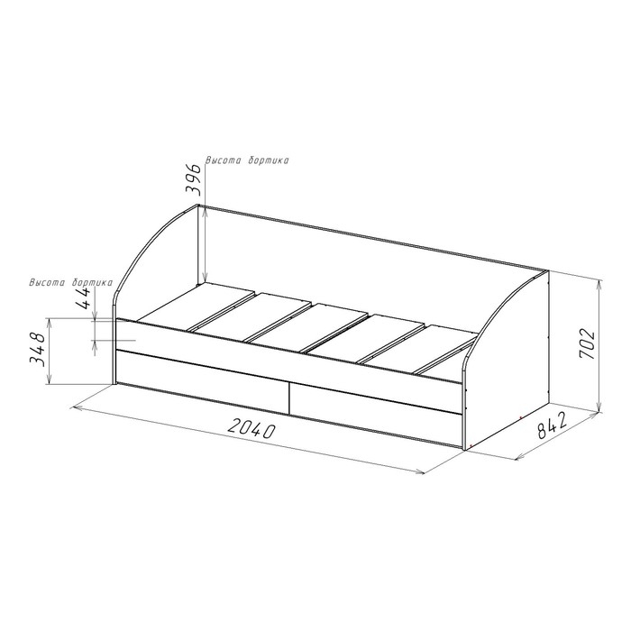 Кровать с ящиками 800х2000 Геометрия 1, 2040х842х702, Делано светлый/белый