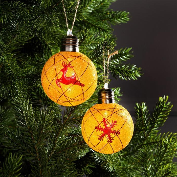 Набор ёлочных шаров «Красные нити» 2 шт., батарейки, 1 LED, свечение тёплое белое Набор ёлочных шаров «Красные нити» 2 шт., батарейки, 1 LED, свечение тёплое белое