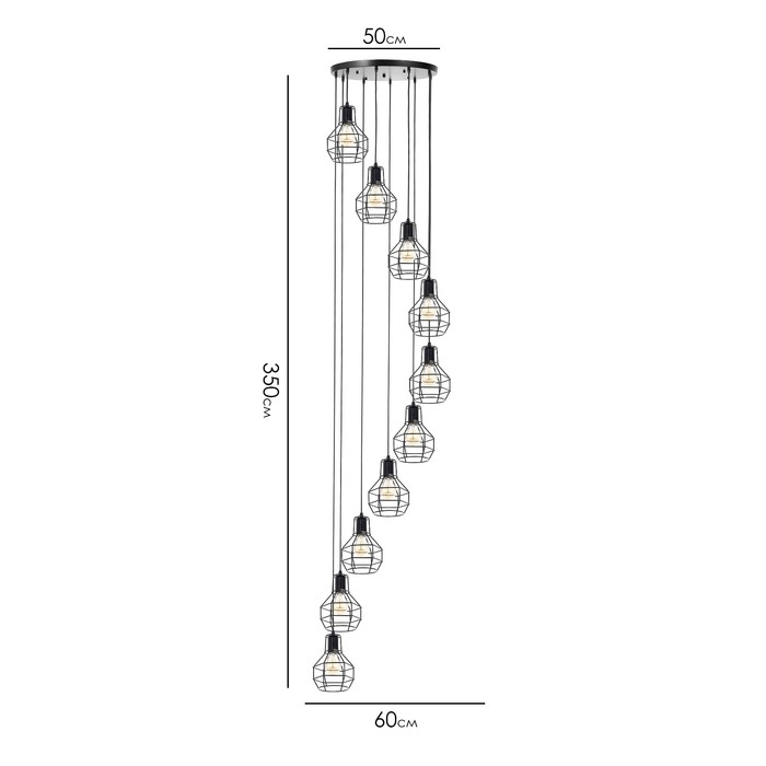 Светильник-каскад Светильник-каскад "Ортико" 10хЕ27 40Вт черный 60х60х350 см