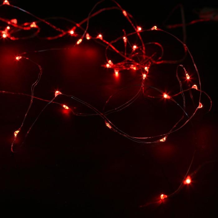 Гирлянда «Нить» 5 м роса, IP20, серебристая нить, 50 LED, батарейки CR2032х2 (в комплекте), свечение красное Гирлянда «Нить» 5 м роса, IP20, серебристая нить, 50 LED, батарейки CR2032х2 (в комплекте), свечение красное