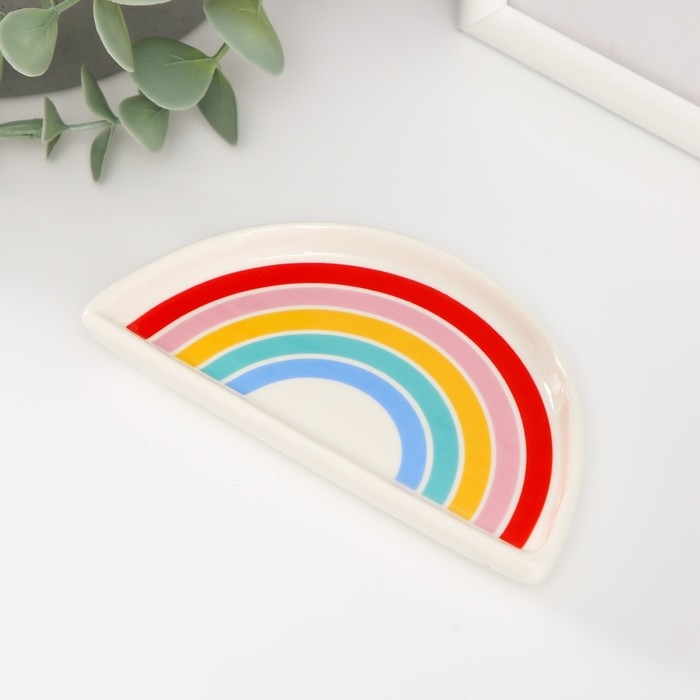 Сувенир керамика подставка под кольца Сувенир керамика подставка под кольца "Радуга" 12х6х1,6 см