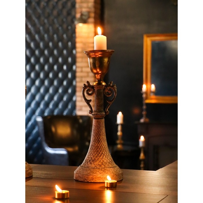 Подсвечник металл на 1 свечу Подсвечник металл на 1 свечу "Лучиано" серый с золотом 16х16х42 см