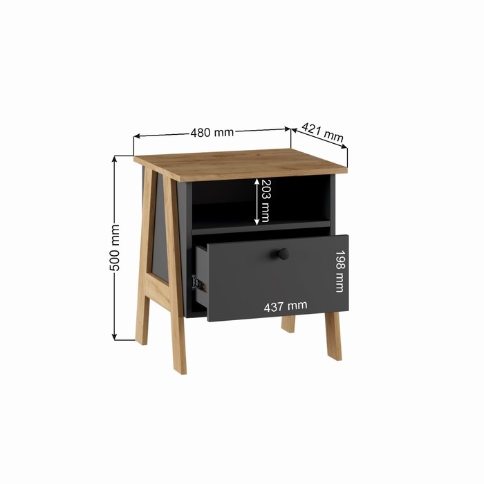 Тумба прикроватная Теодора, 480х421х515, Графит/Крафт золотой