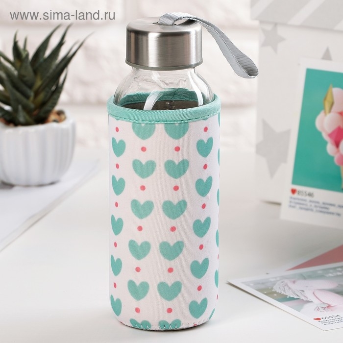 Бутылка для воды стеклянная в чехле &laquo;Ваниль&raquo;, 300 мл, h=17 см, рисунок МИКС