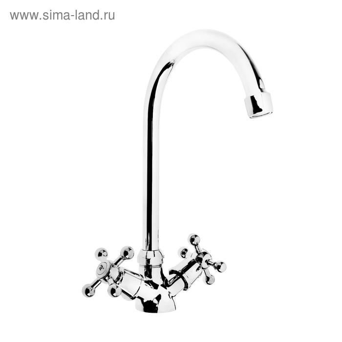 Смеситель для кухни Смеситель для кухни "ЦС-СМ СМ511712", двухвентильный, круглый излив, латунь, хром