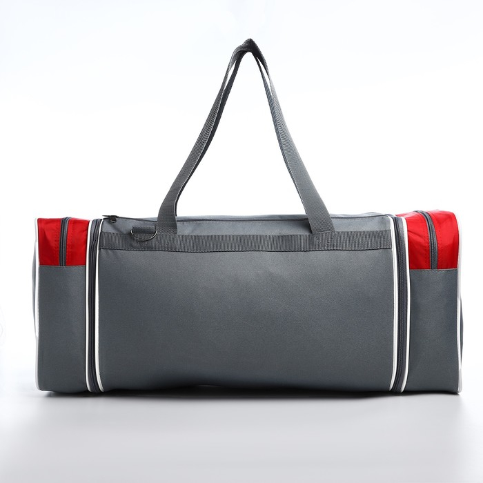 Сумка спортивная на молнии, с увеличением, 3 наружных кармана, длинный ремень, большой размер, цвет серый/красный