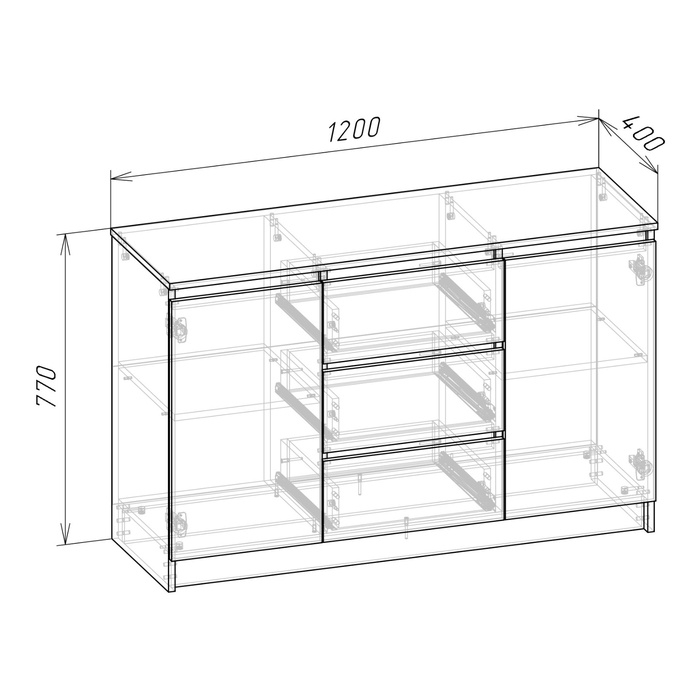 Комод Мадера, 1204х404х770, Графит Комод Мадера, 1204х404х770, Графит