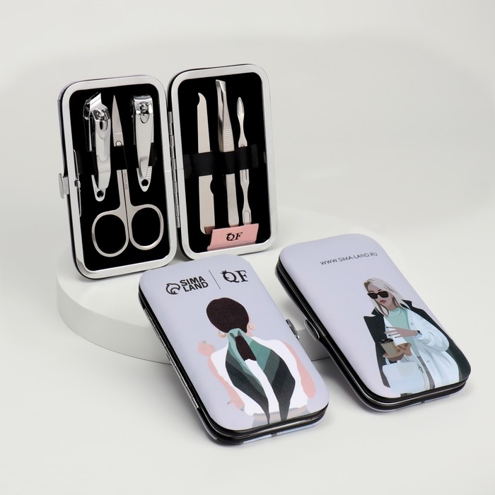 Набор маникюрный &laquo;С ЗАБОТОЙ&raquo;, 6 предметов, в футляре, в PVC - коробке, цвет серый