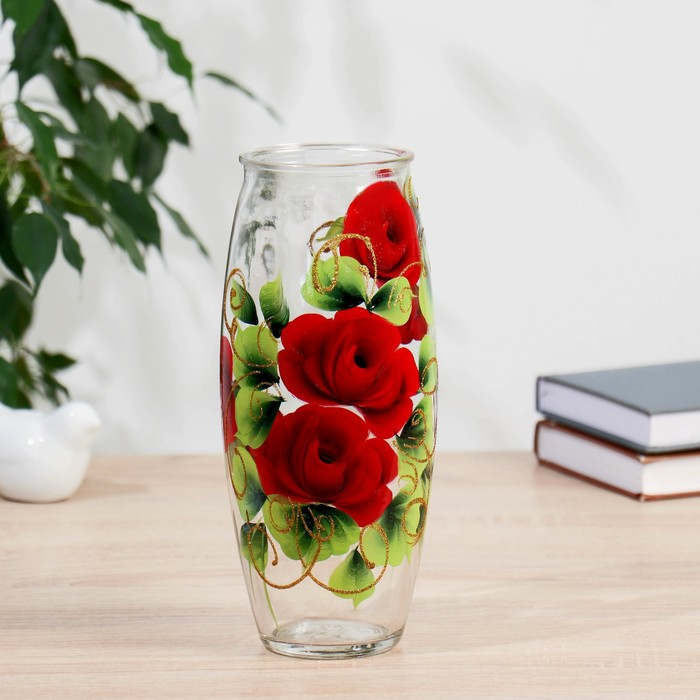 Ваза "Красная Роза" роспись на проз.стекле, d-7см 10х23 см