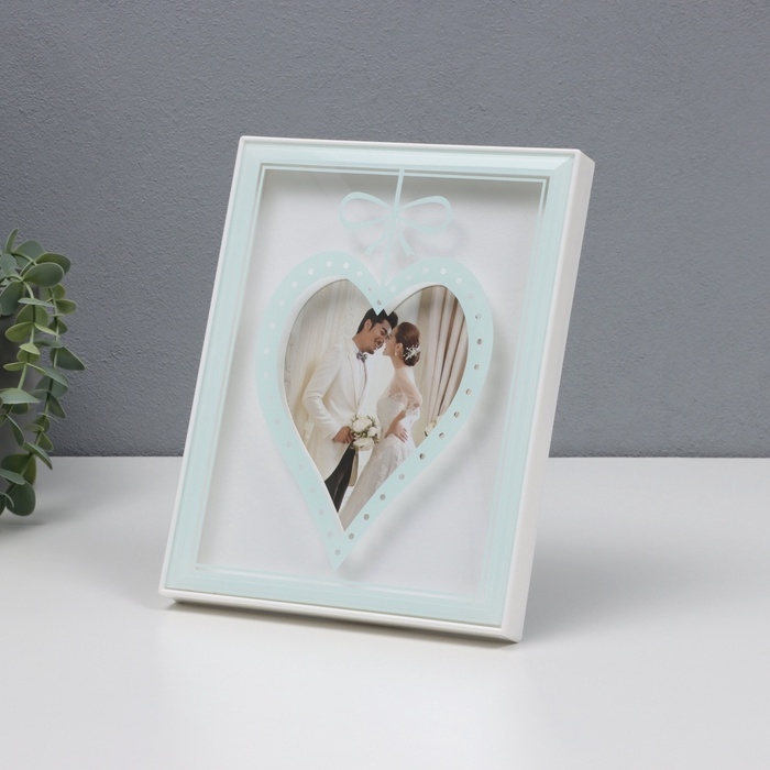 Фоторамка пластик на 1 фото13х18 см "Сердце с бантиком" белый бумага тиснение 18х2х23 см