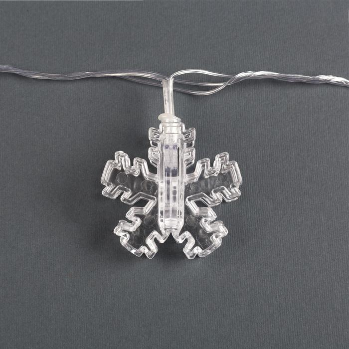 Гирлянда &laquo;Нить&raquo; 4.5 м с насадками &laquo;Прищепки-снежинки&raquo;, IP20, прозрачная нить, 20 LED, свечение тёплое белое, 220 В