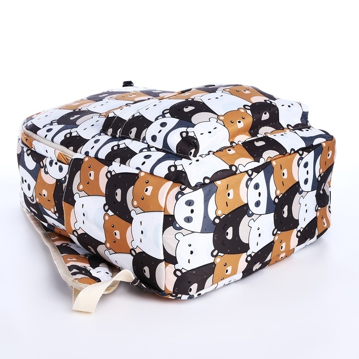 Рюкзак школьный из текстиля на молнии, 3 кармана, пенал, цвет белый/коричневый