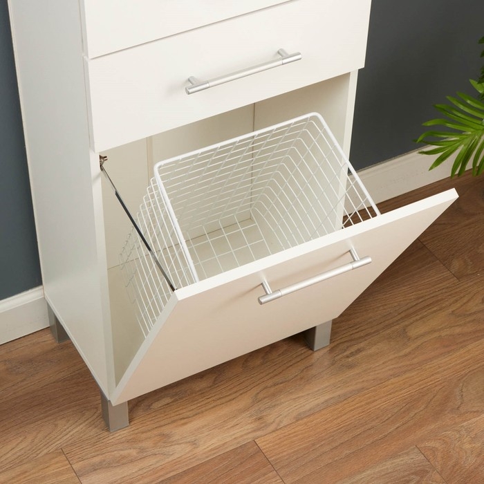 Пенал для ванной комнаты 500 с корзиной для белья, белый, 50 х 33 х 185 см