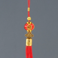 Подвеска пластик, текстиль "Китайский фонарик с узлом счастья" красная 3х3х31 см