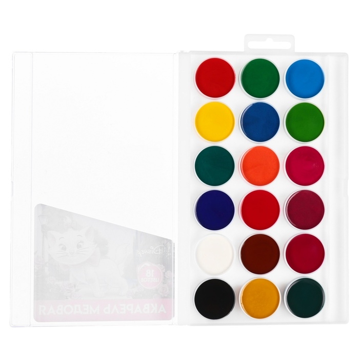 Акварель 18цв пластик, «Кошечка мари», европодвес Акварель 18цв пластик, «Кошечка мари», европодвес