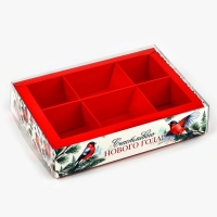 Коробка под 6 конфет с ячейками &laquo;Снегири&raquo;, 10 х 14.5 х 3 см, Новый год