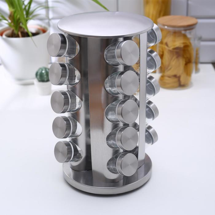 Набор для специй на подставке &laquo;Профи&raquo;, 21&times;21&times;34 см, 20 шт, цвет металлик