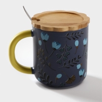 Кружка керамическая с ложкой &laquo;Гербарий&raquo;, 350 мл