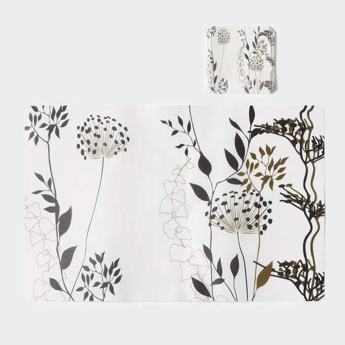 Салфетки сервировочные на стол Доляна &laquo;Укроп&raquo;, 6+6 шт (28&times;43, 9,5&times;9,5 см), цвет белый