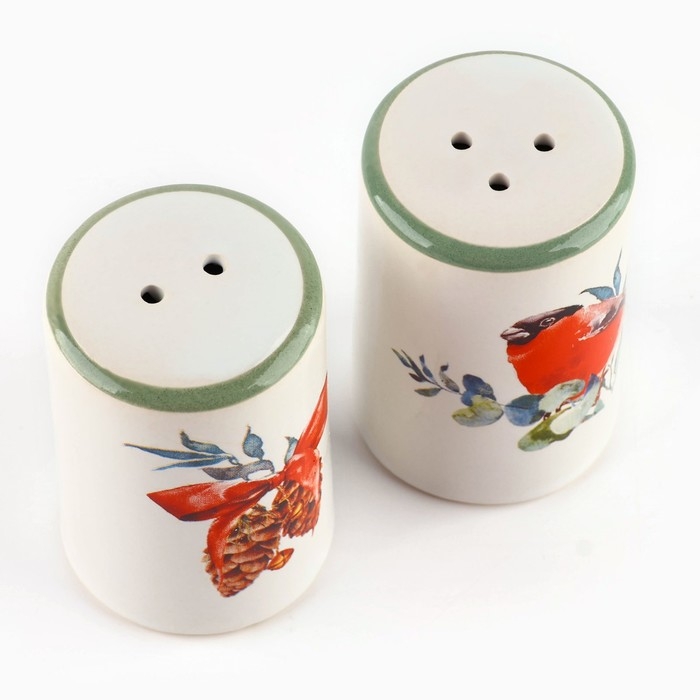 Новый год! Набор для специй новогодний керамический &laquo;Снегирь!&raquo;, 12х6.5х7 см, цвет белый