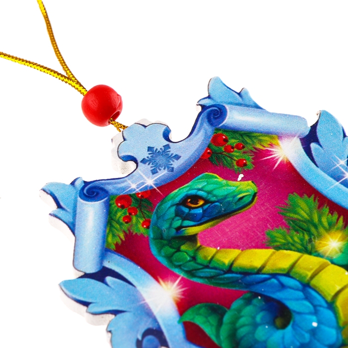 Ёлочная игрушка - подвеска деревянная «Новый год! Змея в снежинке», символ года 2025 Ёлочная игрушка - подвеска деревянная «Новый год! Змея в снежинке», символ года 2025