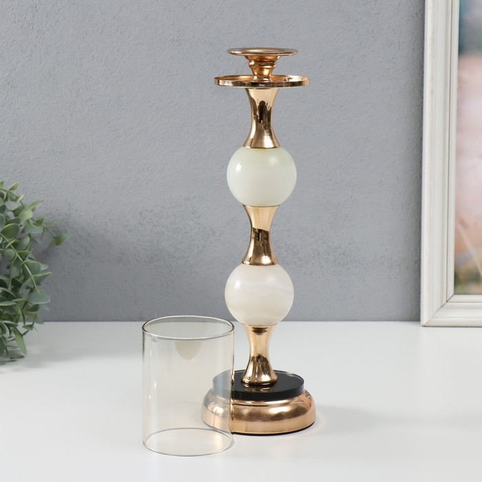 Подсвечник металл на 1 свечу "Мраморный шар" золото 39х10х10 см