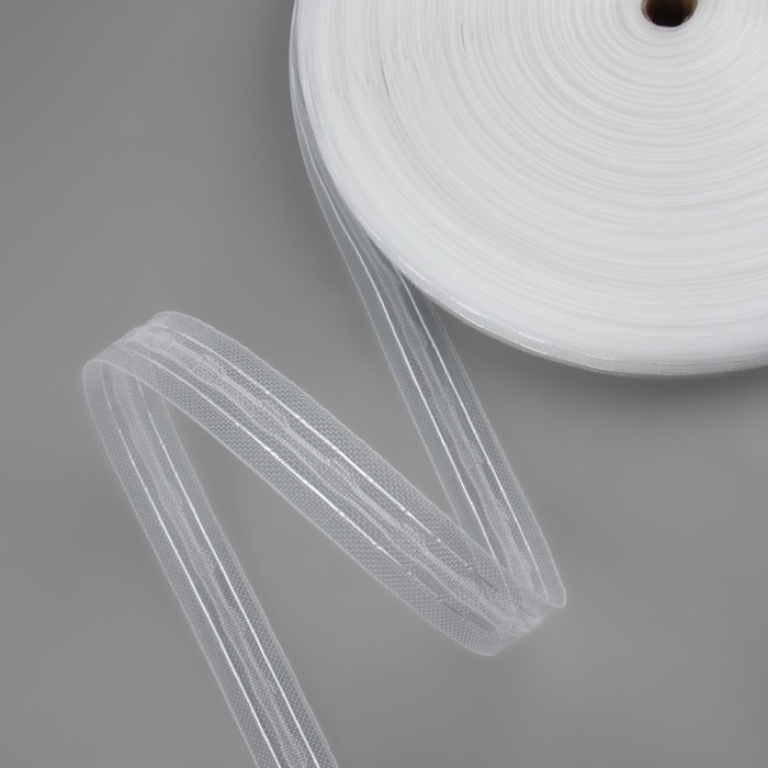 Шторная лента классическая, органза, 2,5 см, 100 &plusmn; 1 м, цвет прозрачный/белый