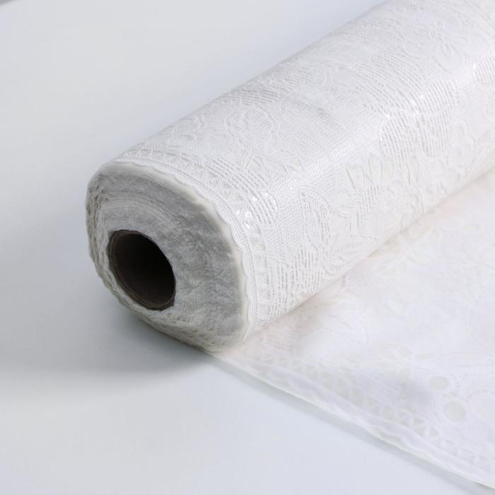 Клеёнка на стол &laquo;Ягодки&raquo;, ажурная, ширина 137 см, рулон 20 метров, толщина 0,2 мм, цвет белый