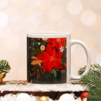 Кружка новогодняя, сублимация "С Новым Годом!" цветы, 320 мл