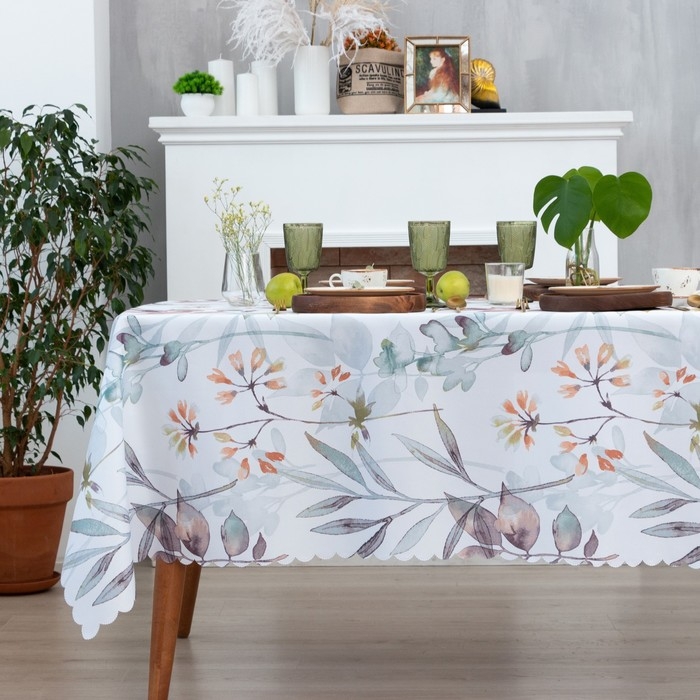 Скатерть Доляна &laquo;Акварельные листья&raquo; 145х110 см, 100% п/э