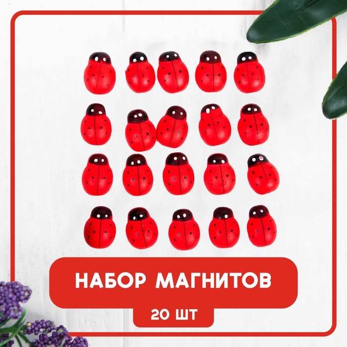 Набор магнитов &laquo;Божья коровка&raquo;, 20 шт., красный